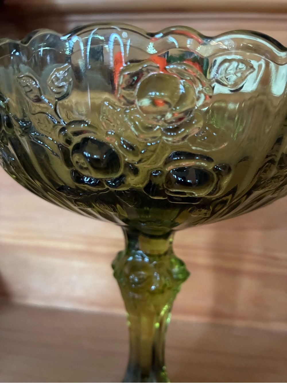 Vintage-Style Olive Green Glass Compote Bowl - Decorative Home Art Fenton